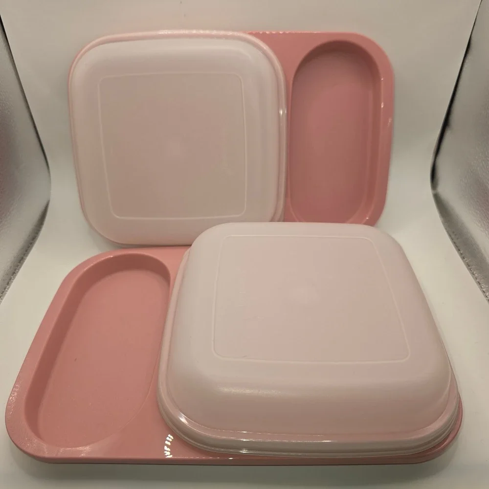 Vintage Tupperware Meal Mates Dusty Rose Lunch Box Set of 2. Unused.